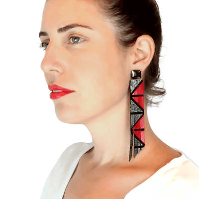 Geo red geometric leather earrings - ShulliDesign