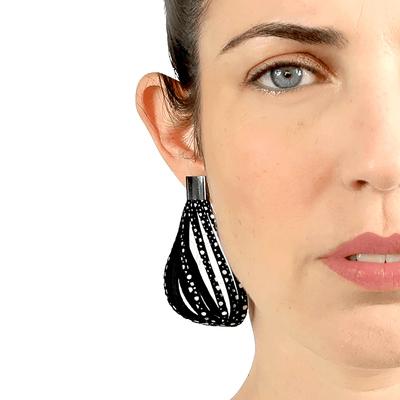 Stripes black and white leather earrings - ShulliDesign