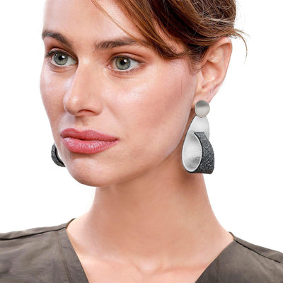 Kate silver large leather earrings - ShulliDesign