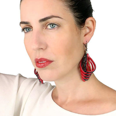 Embrace red leather drop earrings - ShulliDesign