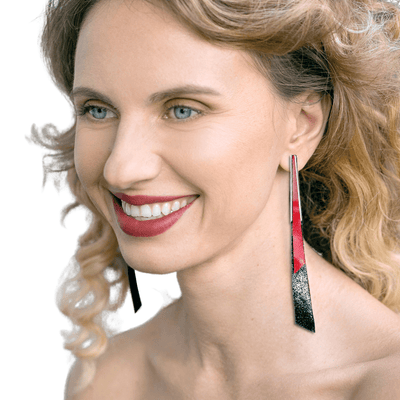 Grace red extra long leather earrings - ShulliDesign