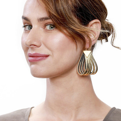 Twist large gold leather earrings - ShulliDesign