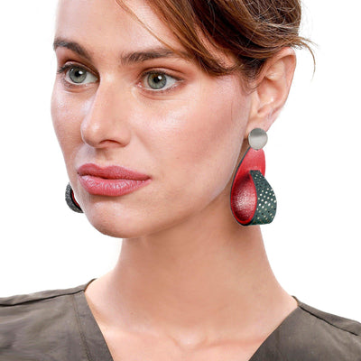 Kate red large leather earrings - ShulliDesign