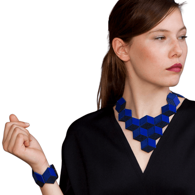 Jeanne Darc blue 3D leather necklace - ShulliDesign